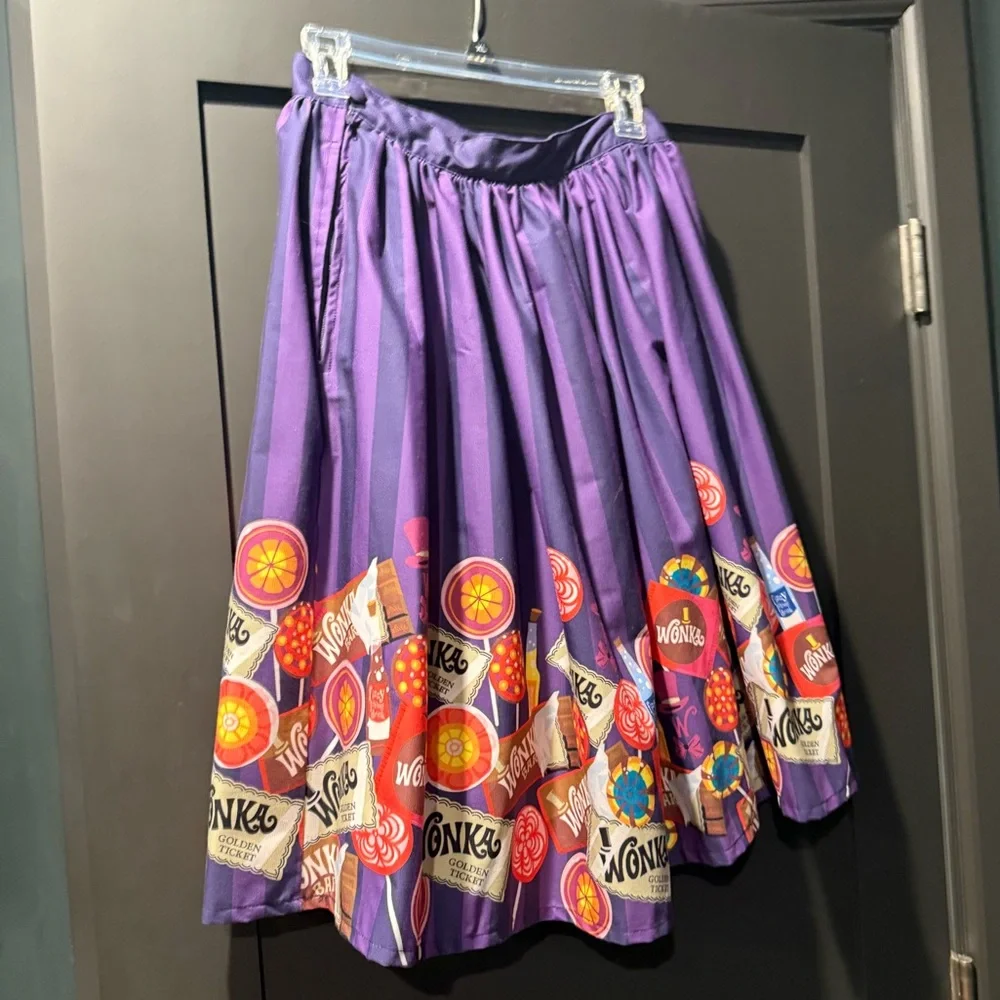 Willy Wonka x Unique Vintage Wonka Chocolate Border Gellar Swing Skirt - M/6-8 - Picture 5 of 7